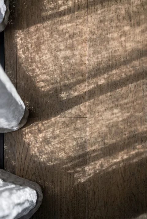 Detalle: las vetas del piso bajo la luz filtrada