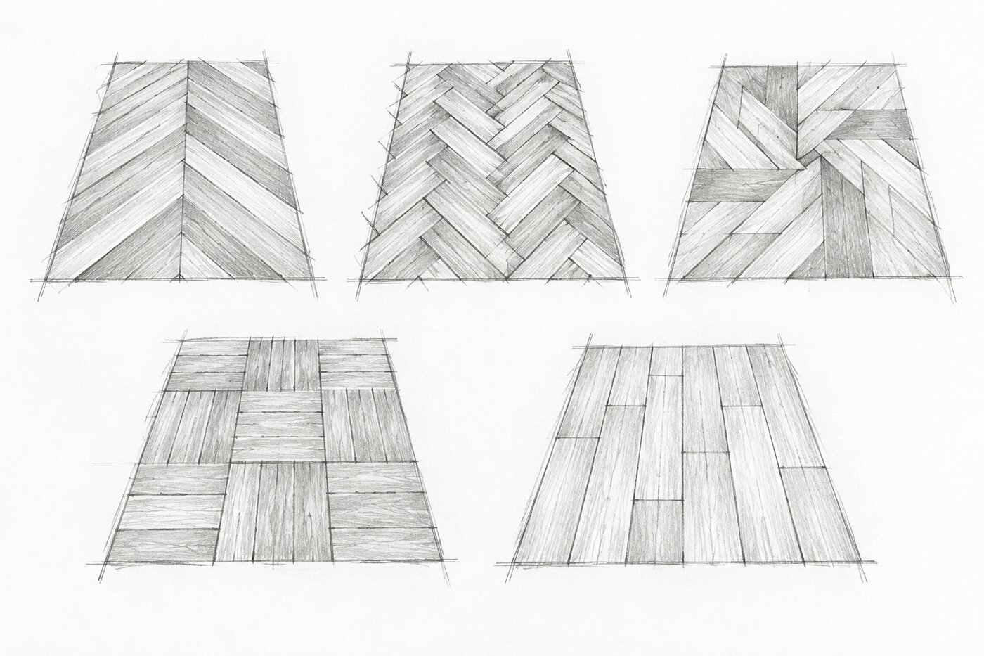 Boceto a mano: estudio a lápiz de las cinco geometrías de Pattern